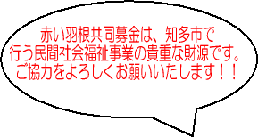 吹出し文字:赤い羽根共同募金は知多市で行う民間社会福祉事業の貴重な財源です。ご協力をよろしくお願い致します!!